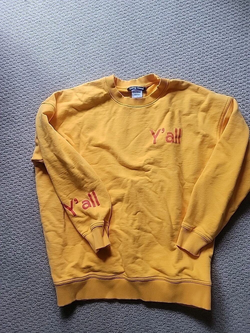 Outdoor Voices Sweatshirt S Yellow Y'all Crew Neck Doing Good Pullover Texas